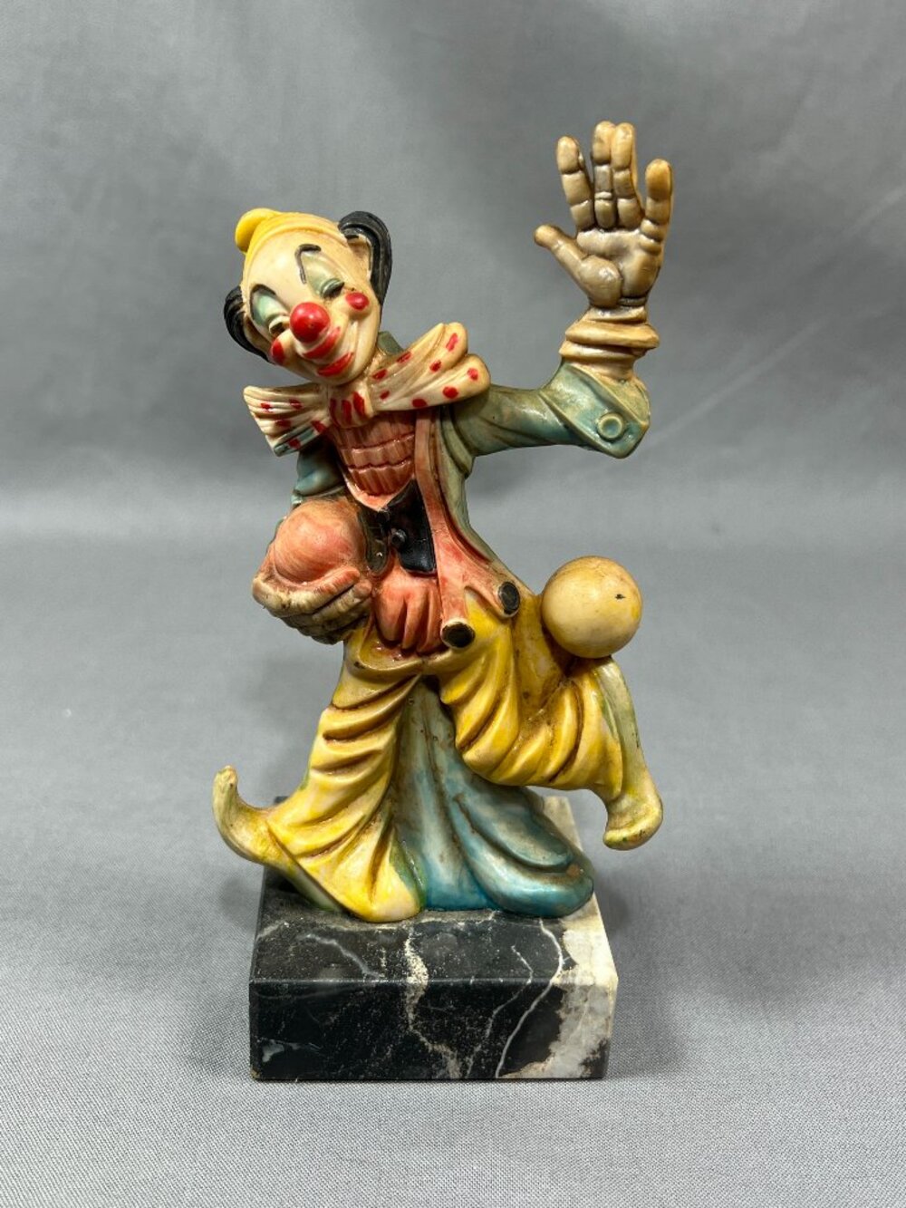 Vintage Italian Resin Jester Clown Figurine Carrara Marble Base Made In Italy